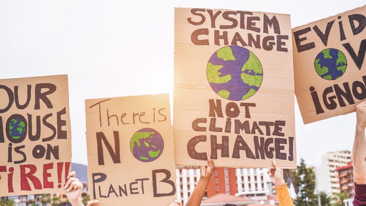Protesters demand action on the climate crisis, which academics hope Environmental Humanities can help address.