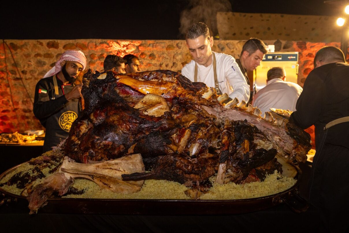 Roasting camel at the Medieval banquet in Fujairah, curated by Professor Daniel Newman